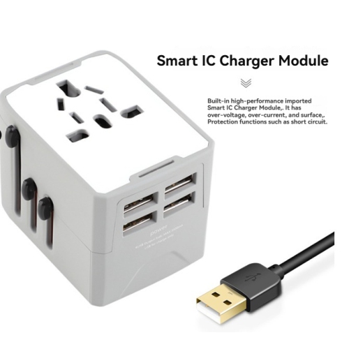 Universal plug adapter for global use, multi-function socket adapter - black