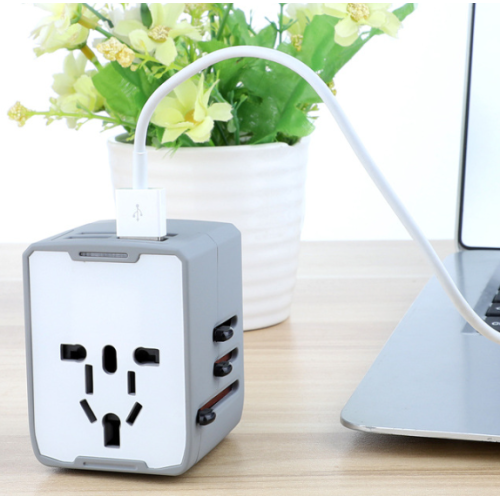 Universal plug adapter for global use, multi-function socket adapter - black