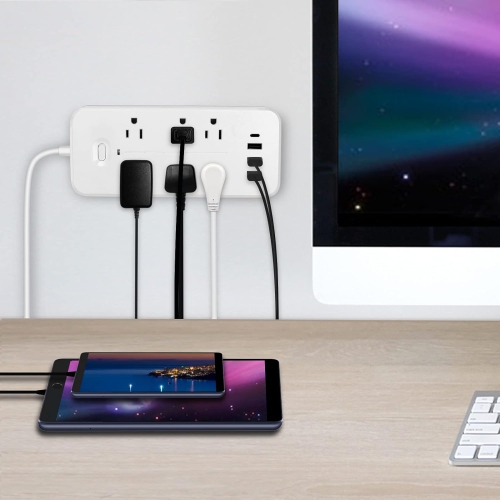 Power Strip Surge Protector with 6 Outlets, 3 USB Ports and 1 USB-C Port, 1700 Joules, Angled Flat Plugs, Spaced Outlets for Home Office - White