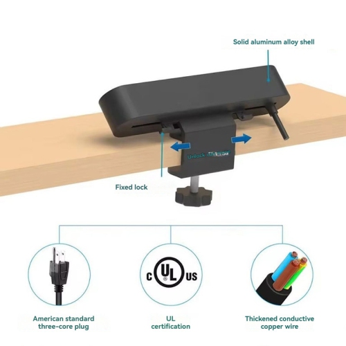 Twist-fix office desktop socket, clamp table power socket, no need to punch holes, clamp table socket - 3+2usb black