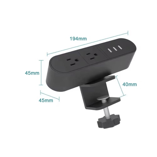 Twist and fix the office desktop socket, clamp table power socket, no need to punch holes, clamp table socket - 2+3usb black