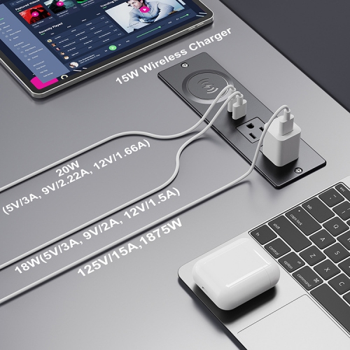 Concealed power desktop socket USB embedded office furniture desktop wireless charging 20W fast charging socket