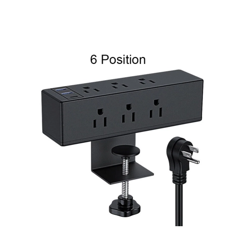 Desk Clip Power Strip with USB Port Reusable Vertical Desk Clip Power Station - Black