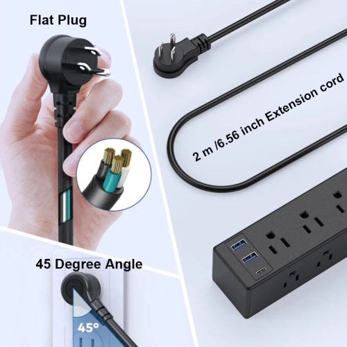 Desk Clip Power Strip with USB Port Reusable Vertical Desk Clip Power Station - Black