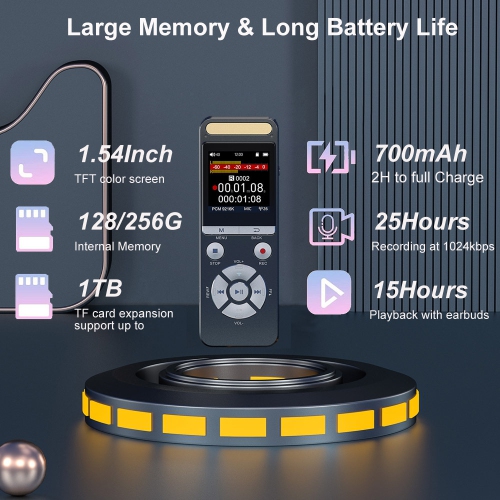 9216Kbps digital recorder - noise reduction recorder, voice-activated recorder, with playback noise reduction function -256GB