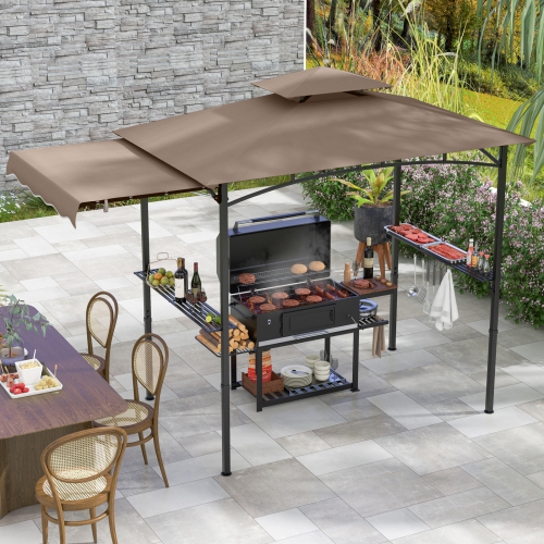 Gymax 11 x 5 FT Grill BBQ Gazebo w/ Side Awning Double-Tiered Top 2 Side Shelves