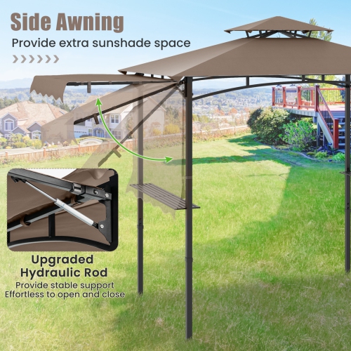 Gymax 11 x 5 FT Grill BBQ Gazebo w/ Side Awning Double-Tiered Top 2 Side Shelves