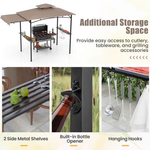 Gymax 11 x 5 FT Grill BBQ Gazebo w/ Side Awning Double-Tiered Top 2 Side Shelves