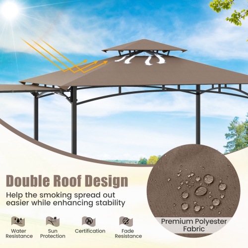 Gymax 11 x 5 FT Grill BBQ Gazebo w/ Side Awning Double-Tiered Top 2 Side Shelves