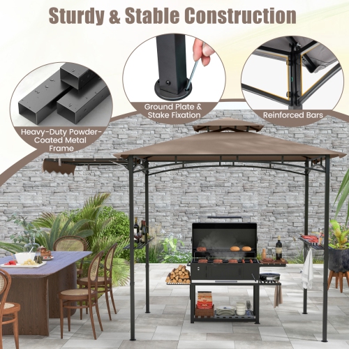 Gymax 11 x 5 FT Grill BBQ Gazebo w/ Side Awning Double-Tiered Top 2 Side Shelves