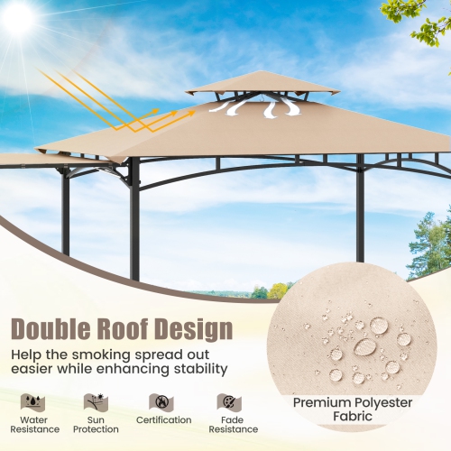 Gymax 11 x 5 FT Grill BBQ Gazebo w/ Side Awning Double-Tiered Top 2 Side Shelves