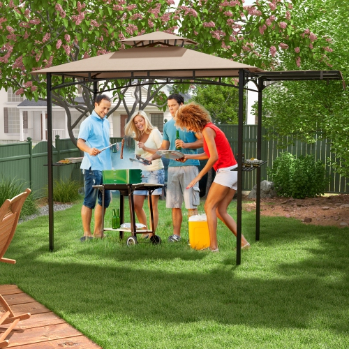 Gymax 11 x 5 FT Grill BBQ Gazebo w/ Side Awning Double-Tiered Top 2 Side Shelves