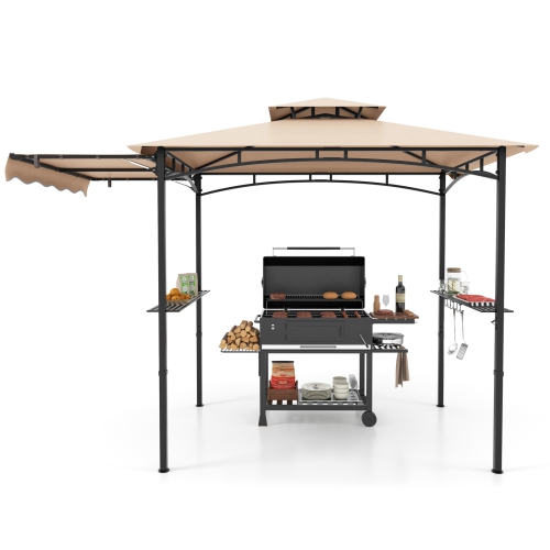 Gymax 11 x 5 FT Grill BBQ Gazebo w/ Side Awning Double-Tiered Top 2 Side Shelves