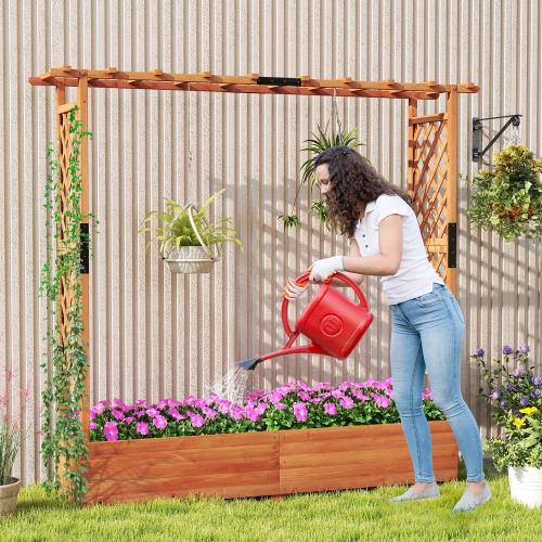 Gymax Raised Garden Bed Planter Box w/ Side & Top Trellis for Vine Climbing Plants