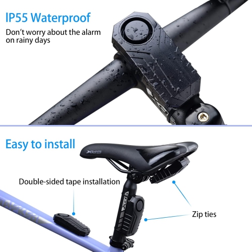 113dB Bicycle Alarm Wireless Vibration Motion Sensor Waterproof Anti-theft Device With Remote Control Suitable for Bicycles, Motorcycles, Cars,