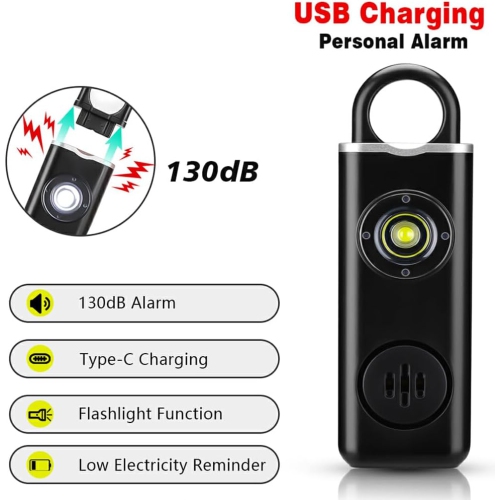 Compact Women's Personal Alarm - Loud 130dB Emergency Siren + LED Flashlight, Jogging/Night Safety Keychain