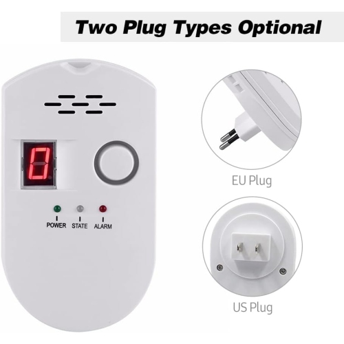 Détecteur de gaz avec affichage LCD, alarme gaz naturel/méthane/GPL, alarme 85&nbsp;dB de décibels élevés, convient à la maison, la cuisine, le VR et