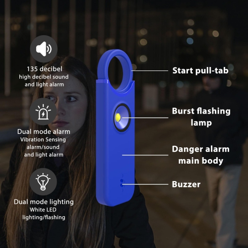 Safety Alarm Keychain: 2-in-1 Vibration and Sound Alarm, 135 dB Emergency Whistle with Flashlight, Portable Self-Defense – Ideal Gift for Travel,