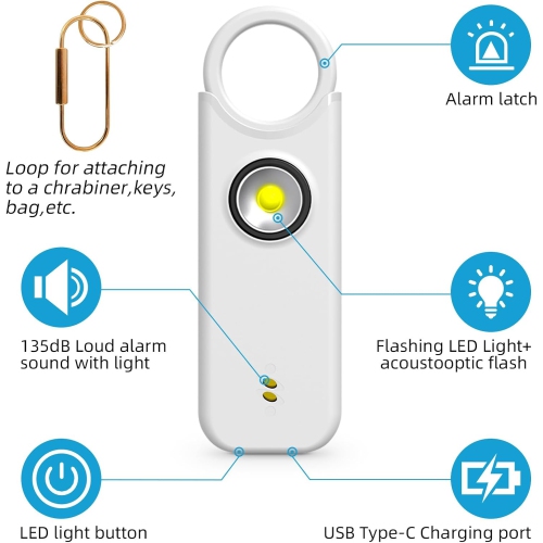 Safety Alarm Keychain: 2-in-1 Vibration and Sound Alarm, 135 dB Emergency Whistle with Flashlight, Portable Self-Defense – Ideal Gift for Travel,