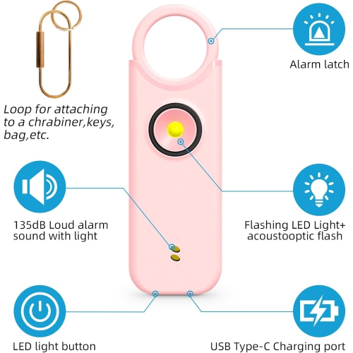 Safety Alarm Keychain: 2-in-1 Vibration and Sound Alarm, 135 dB Emergency Whistle with Flashlight, Portable Self-Defense – Ideal Gift for Travel,