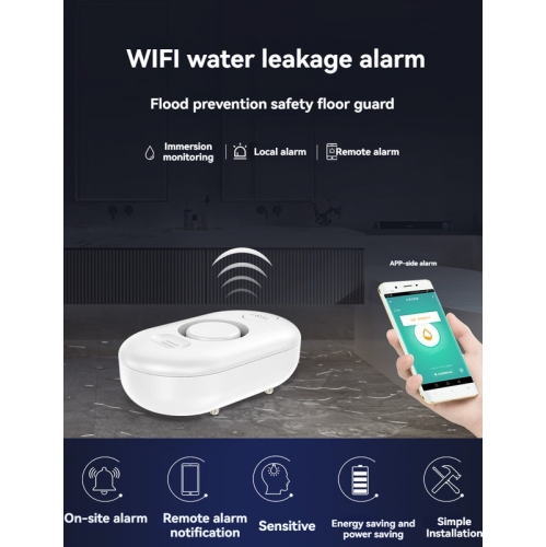 110dB Smart Water Leak Detector / Flood Alarm - WiFi Connectivity, Adjustable Alarm, App Alerts, Home Security, Basement Protection, Kitchen and