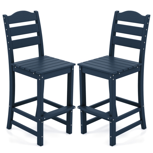 Gymax Set Of 2 Outdoor HDPE Bar Stool Patio Tall Chair Backrest Footrest All Weather Navy