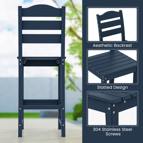 Gymax Set Of 2 Outdoor HDPE Bar Stool Patio Tall Chair Backrest Footrest All Weather Navy