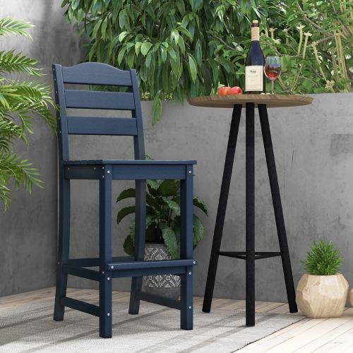 Gymax Set Of 2 Outdoor HDPE Bar Stool Patio Tall Chair Backrest Footrest All Weather Navy