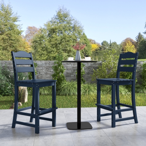 Gymax Set Of 2 Outdoor HDPE Bar Stool Patio Tall Chair Backrest Footrest All Weather Navy
