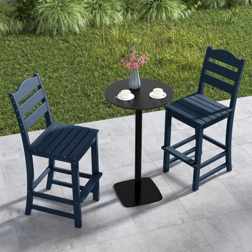 Gymax Set Of 2 Outdoor HDPE Bar Stool Patio Tall Chair Backrest Footrest All Weather Navy