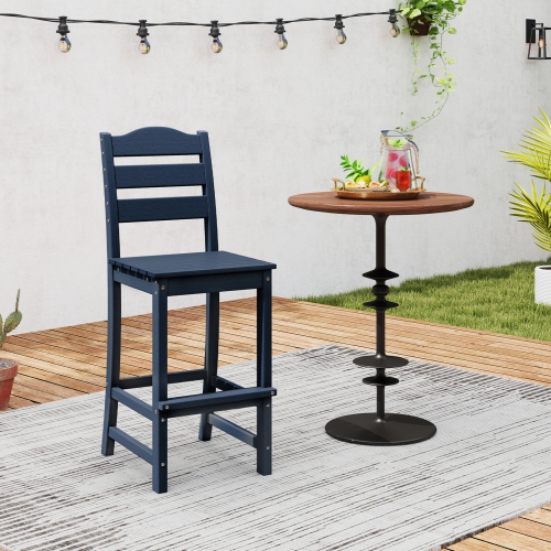 Gymax Set Of 2 Outdoor HDPE Bar Stool Patio Tall Chair Backrest Footrest All Weather Navy