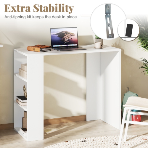 Gymax 36'' Compact Writing Desk w/ 3 Open Shelves Freestanding Anti-tipping Kit