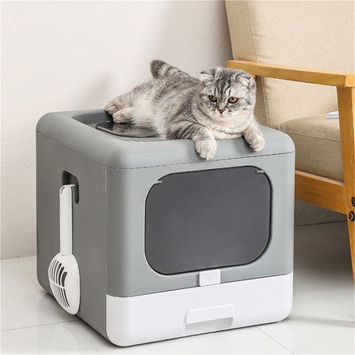 BingoPaw Cat Litter Box with Scoop, Large Foldable Litter Box with Lid, Front Entry Top Exit Kitty Box, Odor Control, Easy to Clean