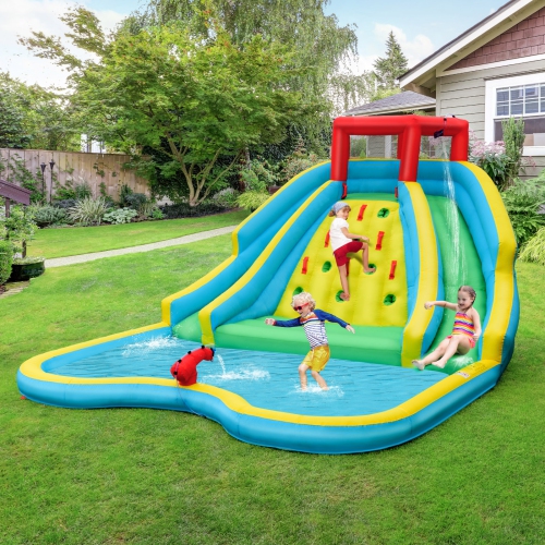 Bountech Inflatable Mighty Water Slide Park Bouncy Splash Pool Climbing Wall with Two Slide with/without blower