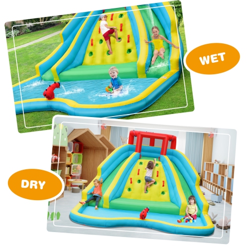 Bountech Inflatable Mighty Water Slide Park Bouncy Splash Pool Climbing Wall with Two Slide with/without blower