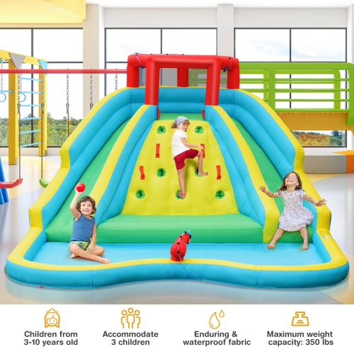 Bountech Inflatable Mighty Water Slide Park Bouncy Splash Pool Climbing Wall with Two Slide with/without blower