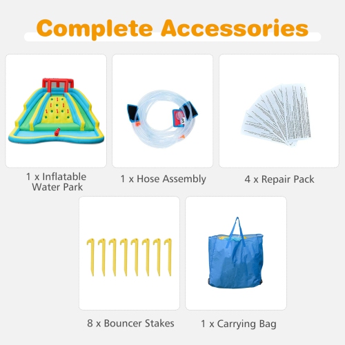 Bountech Inflatable Mighty Water Slide Park Bouncy Splash Pool Climbing Wall with Two Slide with/without blower