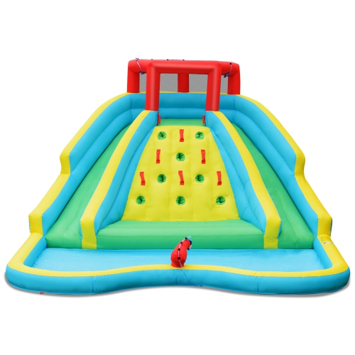 Bountech Inflatable Mighty Water Slide Park Bouncy Splash Pool Climbing Wall with Two Slide with/without blower