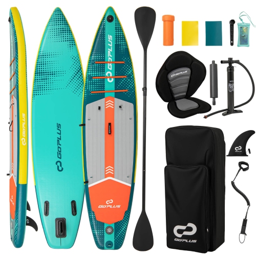 Image 1 of 10.. Goplus 11' Inflatable Stand Up Paddle Board for Adults with Kayak Seat Leash Hand Pump,Turquoise
