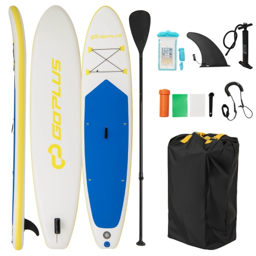Image 1 of 10.. Goplus 11' Inflatable Stand Up Paddle Board whth Accessories Paddle Hand Pump Repair Kit, Blue/Gray/Yellow/Dark Blue/Turquoise