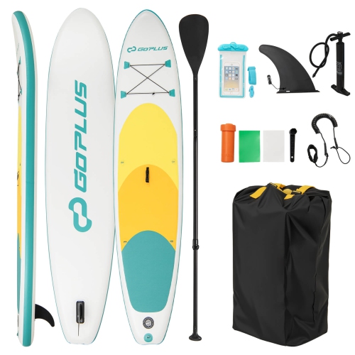 Image 1 of 10.. Goplus 11' Inflatable Stand Up Paddle Board whth Accessories Paddle Hand Pump Repair Kit, Blue/Gray/Yellow/Dark Blue/Turquoise