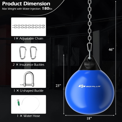 Goplus Water Punching Bag 21" 180 Pound Heavy Punching Bag with Adjustable Metal Chain Blue/Black/White