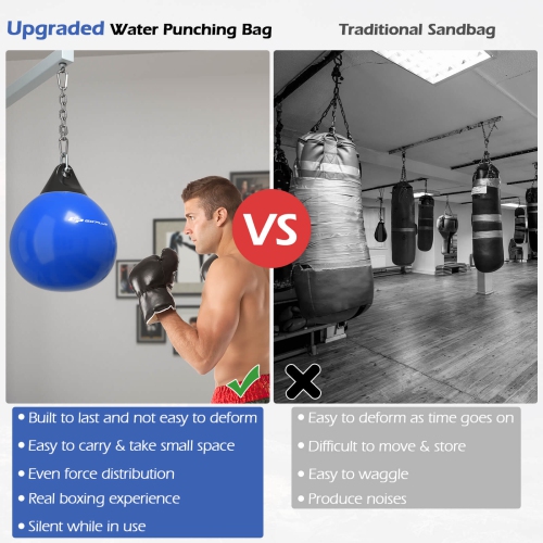 Goplus Water Punching Bag 21" 180 Pound Heavy Punching Bag with Adjustable Metal Chain Blue/Black/White