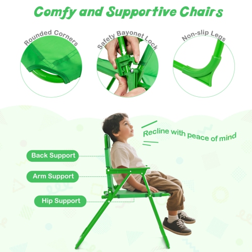 Costway Kids Picnic Table & Chair Set with 2 Folding Chairs & Height Adjustable Umbrella Brown/Green/Pink