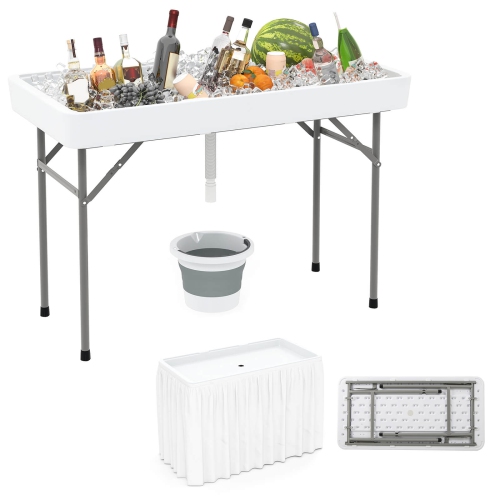 COSTWAY  4 Foot Ice Cooler Folding Table Outdoor Portable Ice Bin Table With Large Sink