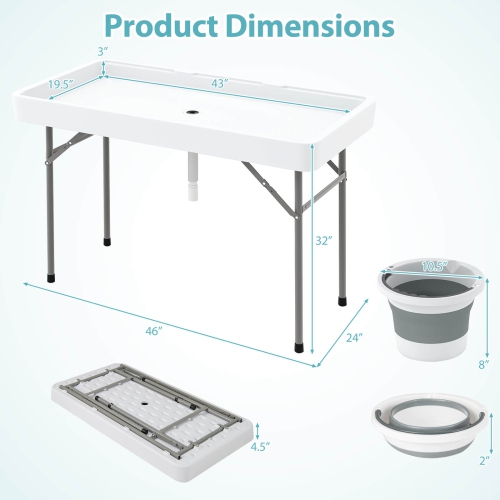 Costway 4 Foot Ice Cooler Folding Table Outdoor Portable Ice Bin Table with Large Sink