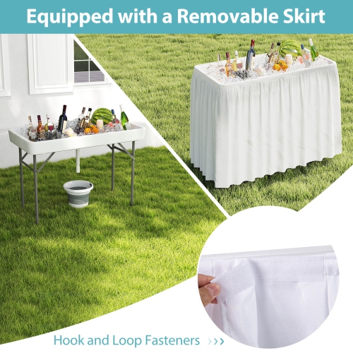 Costway 4 Foot Ice Cooler Folding Table Outdoor Portable Ice Bin Table with Large Sink