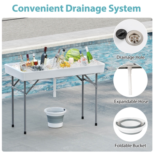Costway 4 Foot Ice Cooler Folding Table Outdoor Portable Ice Bin Table with Large Sink