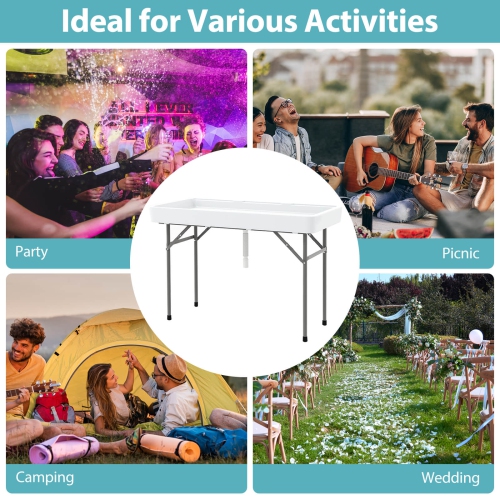 Costway 4 Foot Ice Cooler Folding Table Outdoor Portable Ice Bin Table with Large Sink