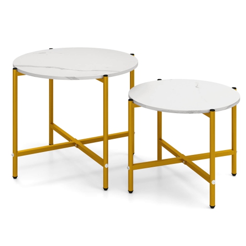 Costway Round Coffee Table Set of 2 21.5" & 25.5" Nesting Coffee Tables Circle End Table Brown/White